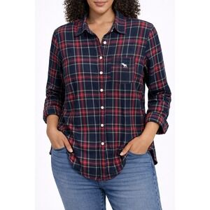 Abercrombie & Fitch Plaid Button Up Shirt Blue Red Moose Pocket Women's Medium
